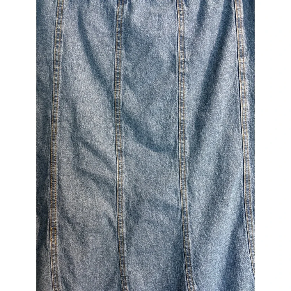 Vintage BFA Classics Blue Denim Ruffle Mermaid Flounce Midi Skirt Medium - Picture 3 of 8